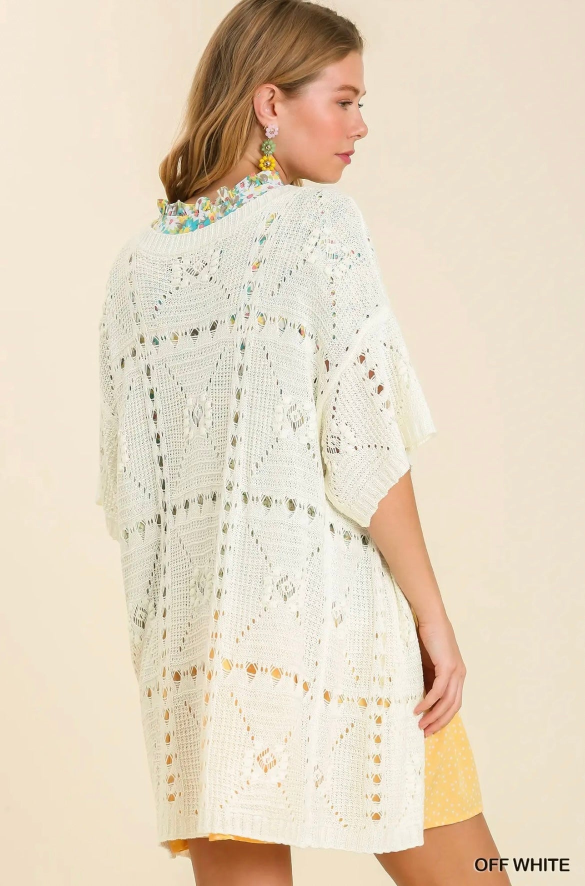 K6577  Off-White Crochet Knit Duster
