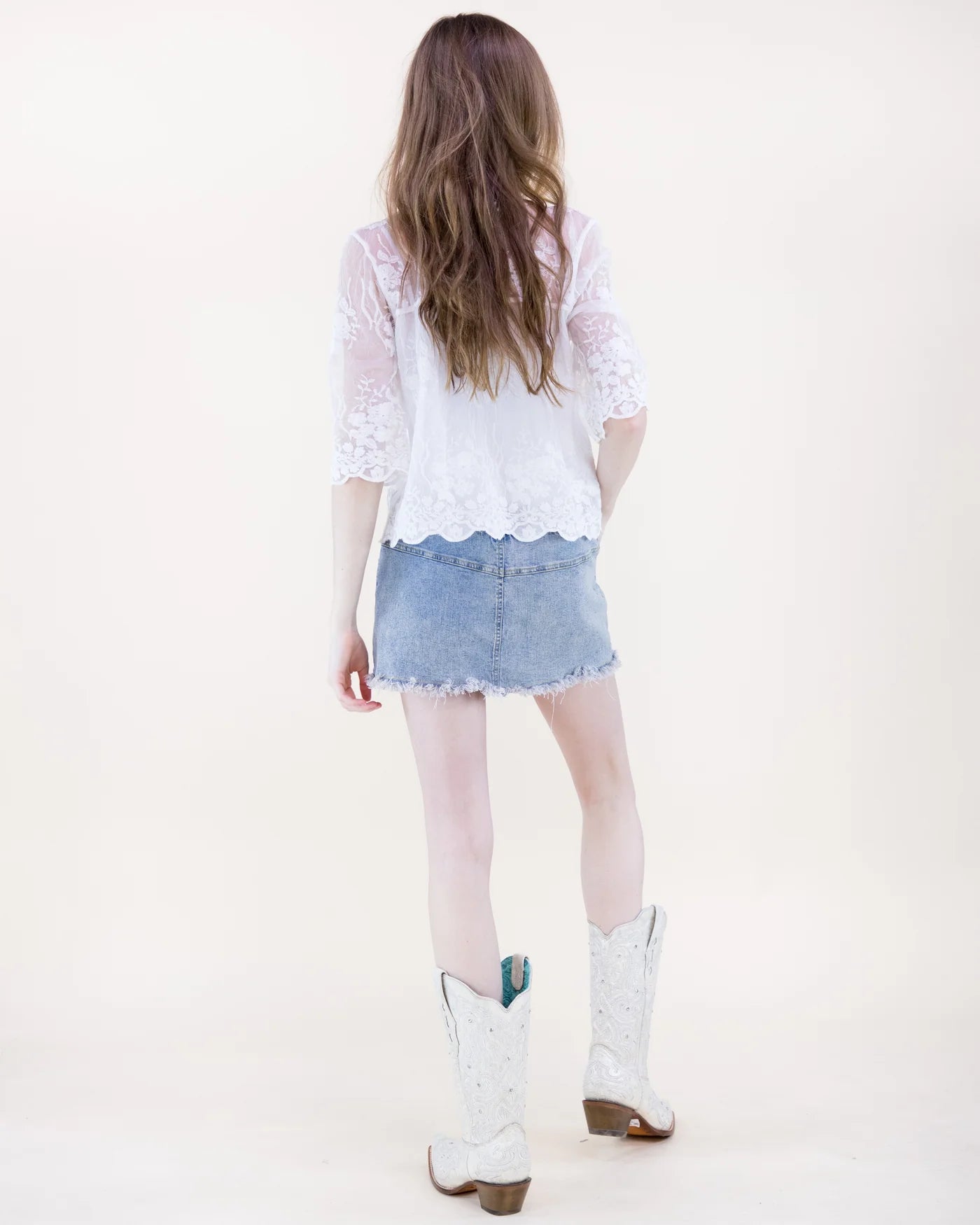 FT85846 Bella Bloom Sheer Lace Blouse-White