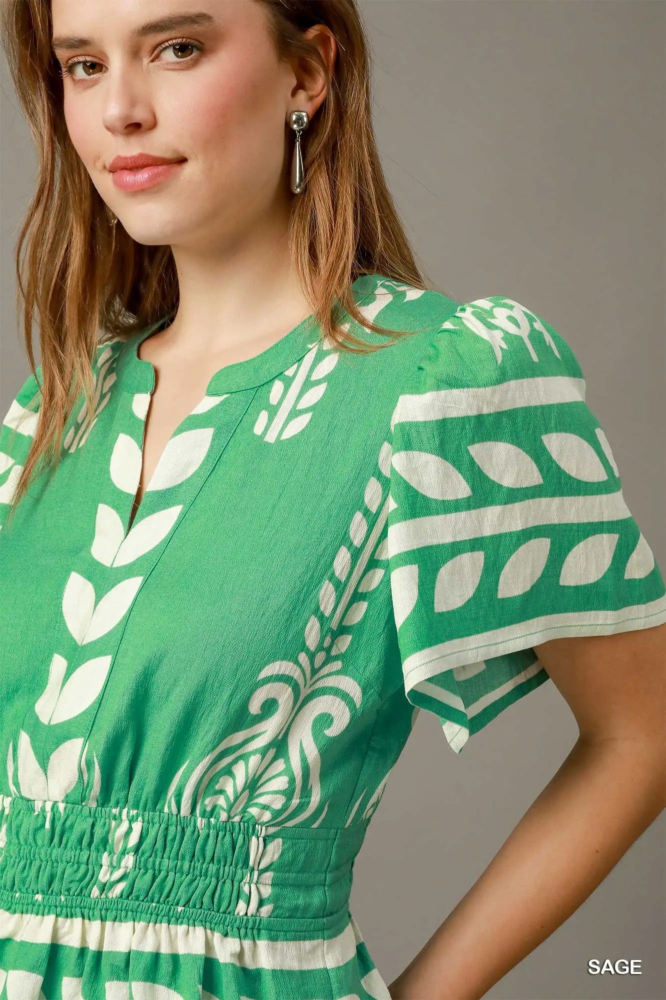K0207 Boho Peplum Smocked Waist Blouse