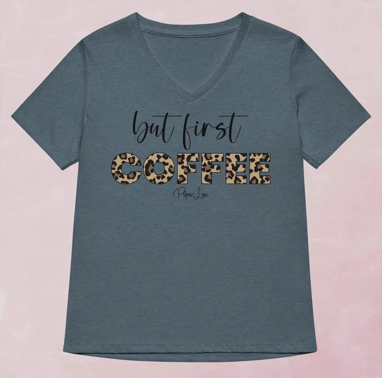 BFCBlue ‘but first COFFEE’ Leopard V-neck  T-Shirt