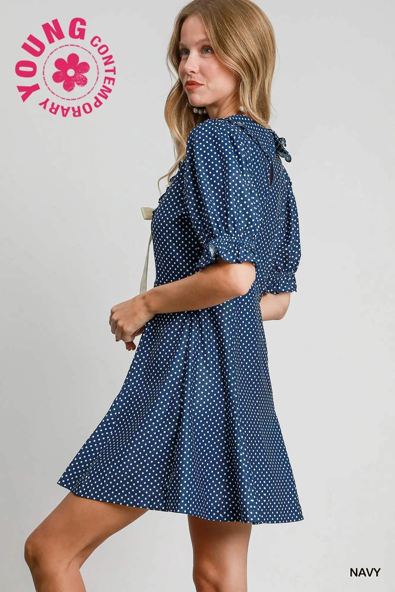 C4441 Polka Dot V-Neck Mini Dress