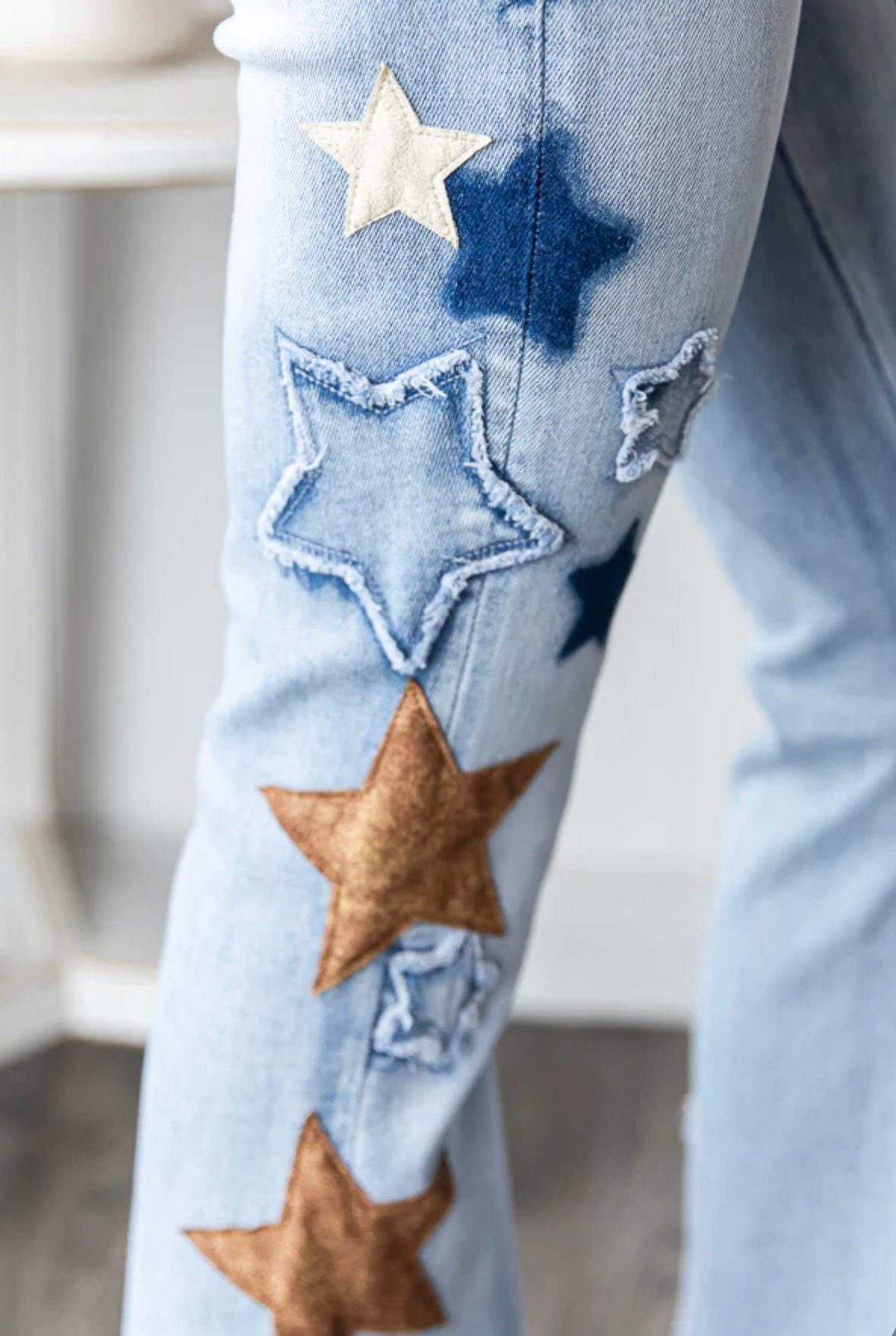 JP0811 WASHED STAR PACTHWORK DENIM JEANS