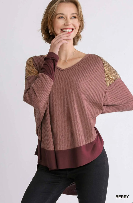 A6765 Dolman Long Sleeve Waffle Knit Top
