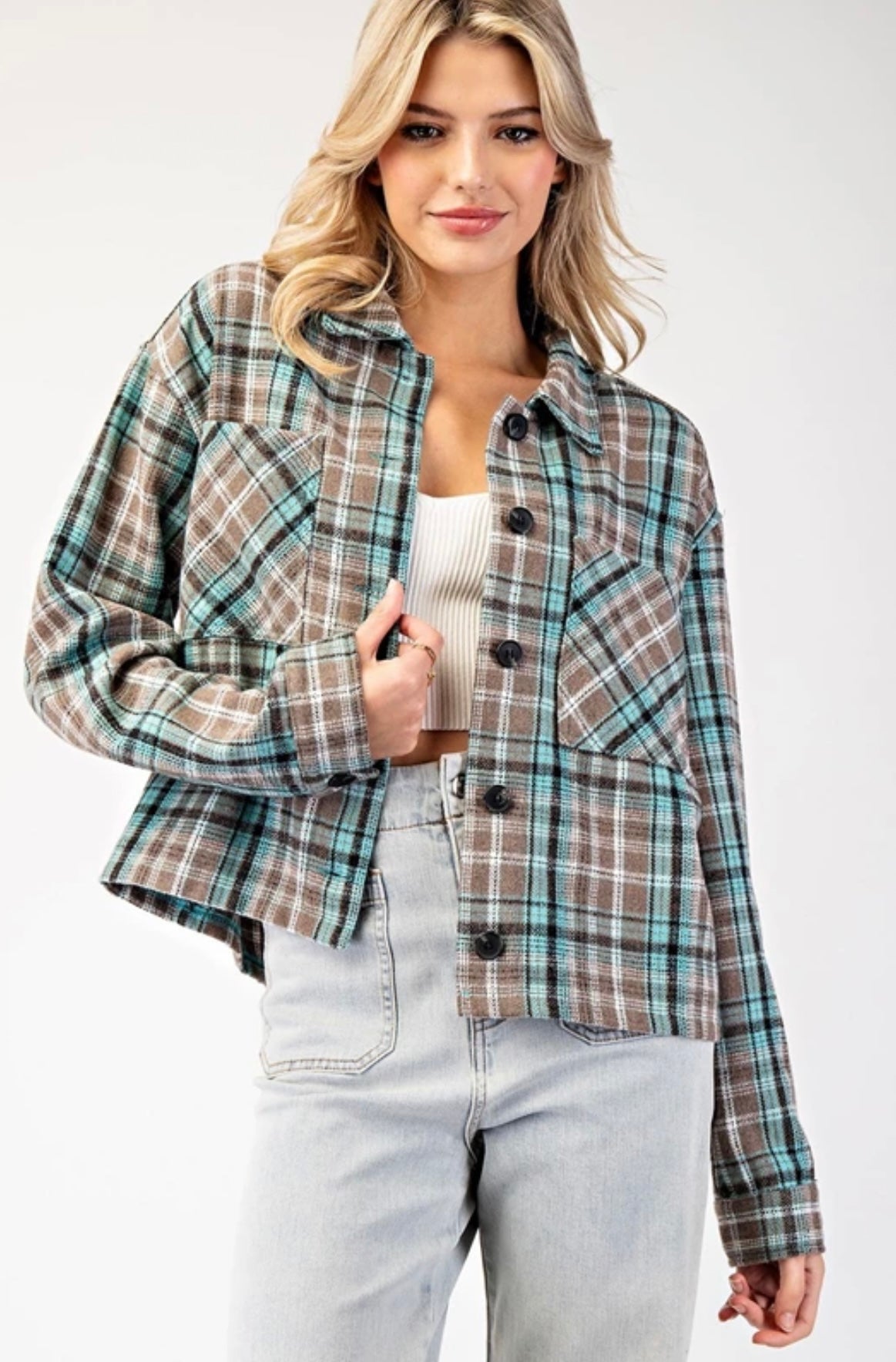 JK9095 MULTI-COLOR PLAID BUTTON DOWN SHACKET