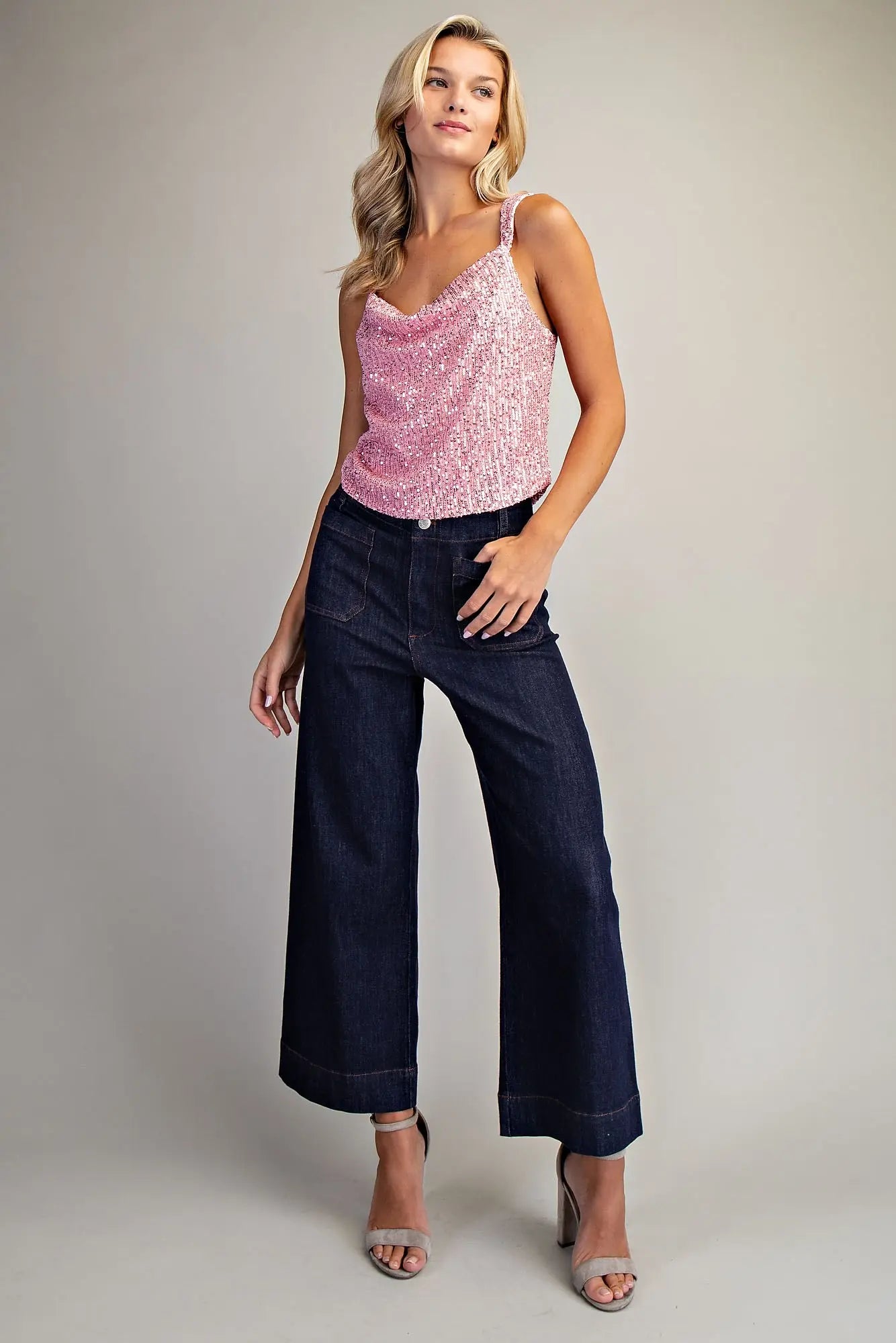 TK9036 COWL NECK GLITTER TANK TOP