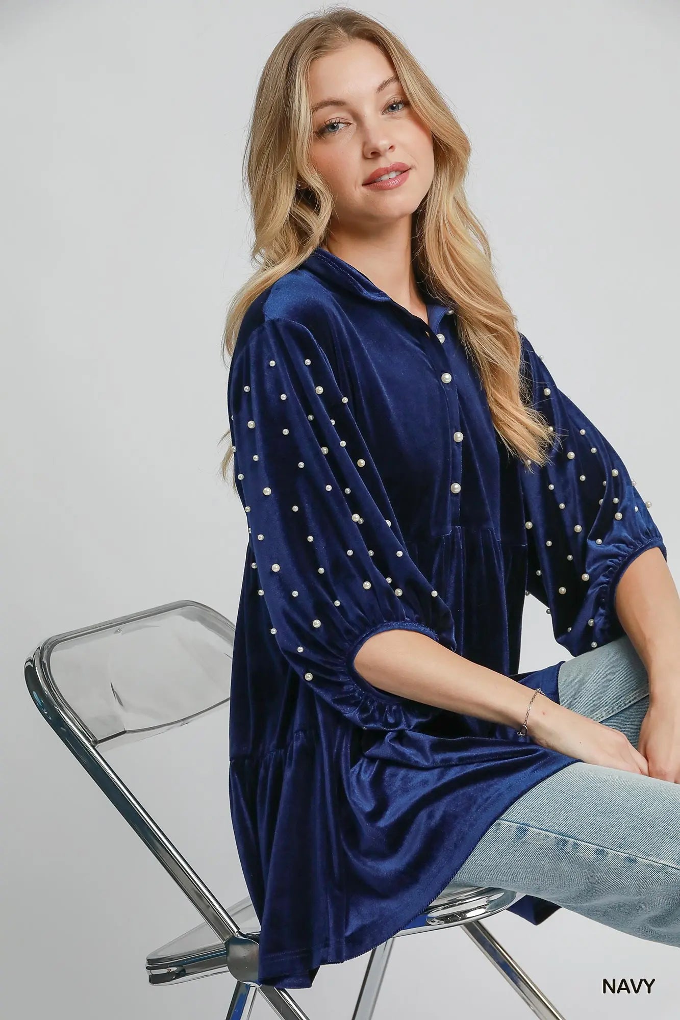 K8979 Velvet Tiered Tunic Dress
