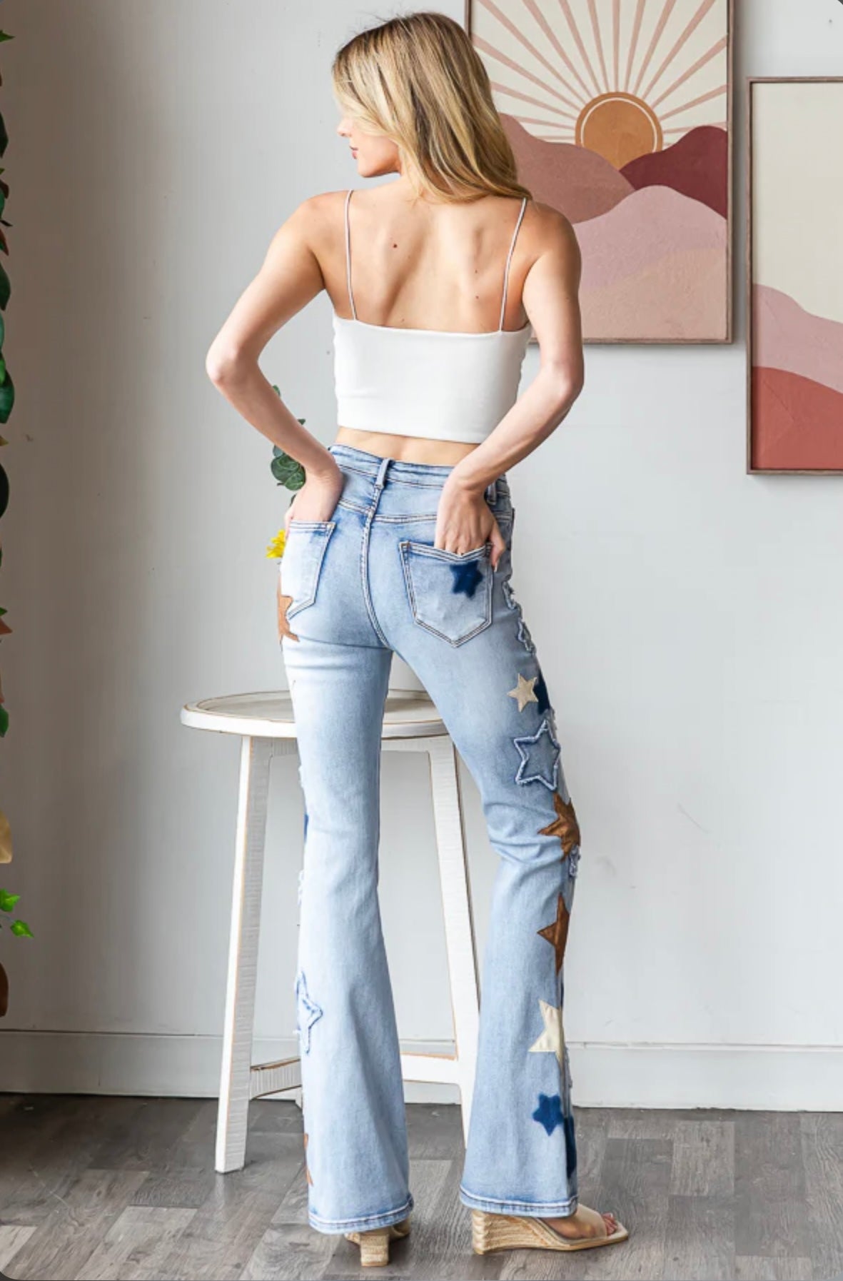 JP0811 WASHED STAR PACTHWORK DENIM JEANS