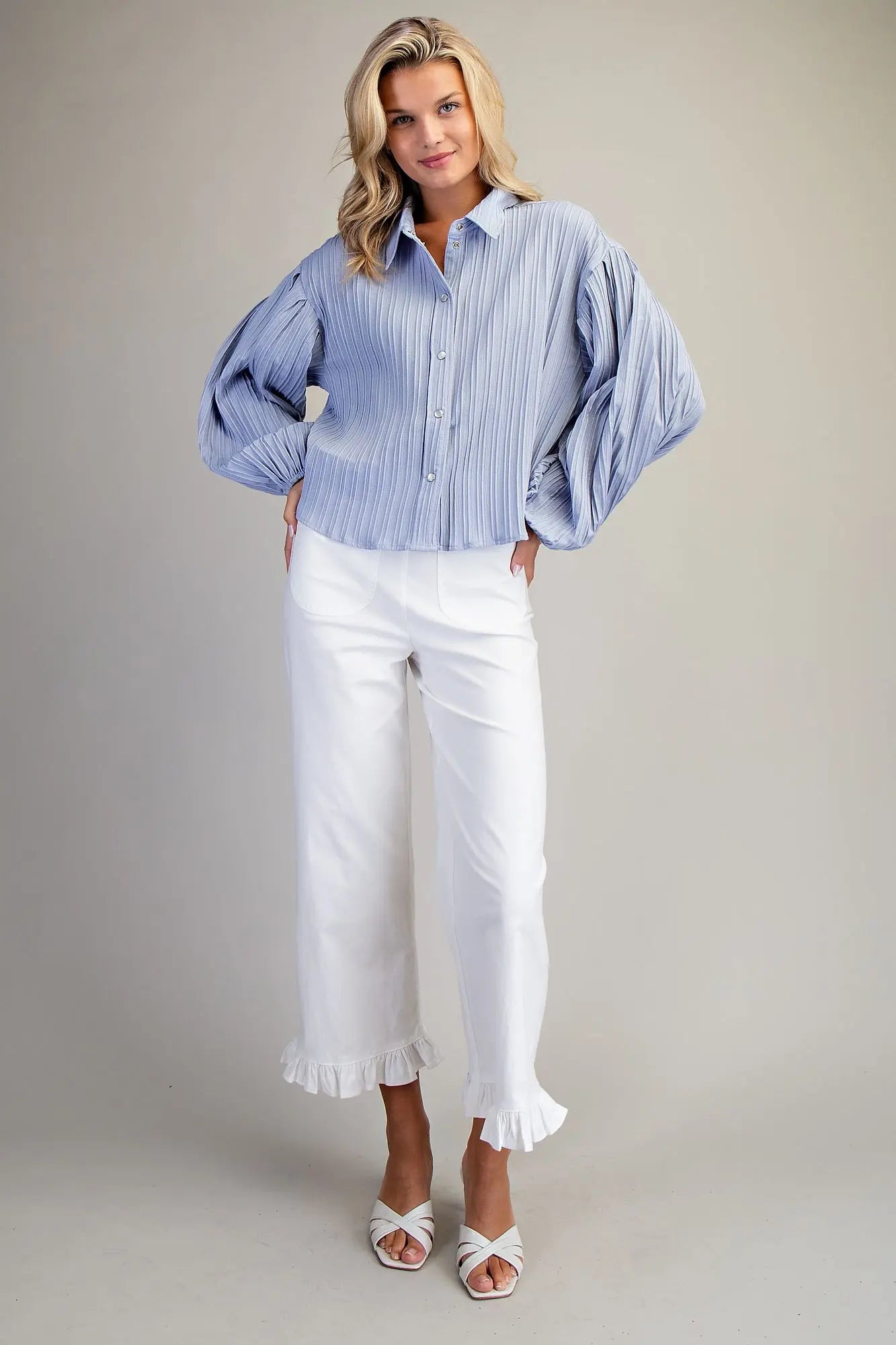 K9500 Bubble Sleeve Button Down Blouse
