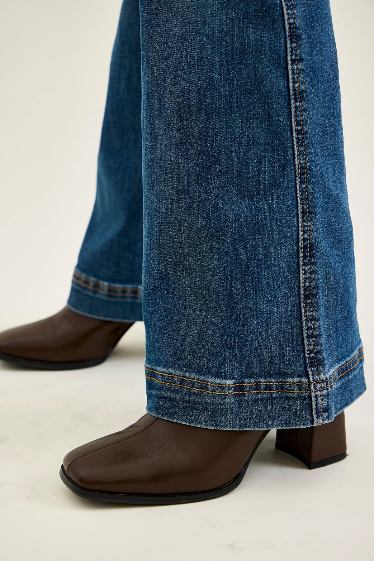 881018PT Petite Flare Tummy Control Double Button High Waist Jean