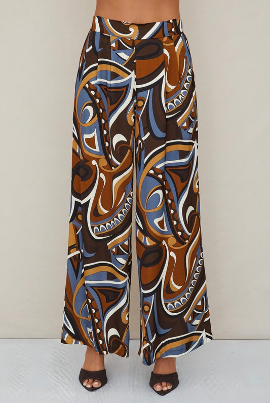 Baroque Abstract Print Elastic Back Waistband Pants with Pockets