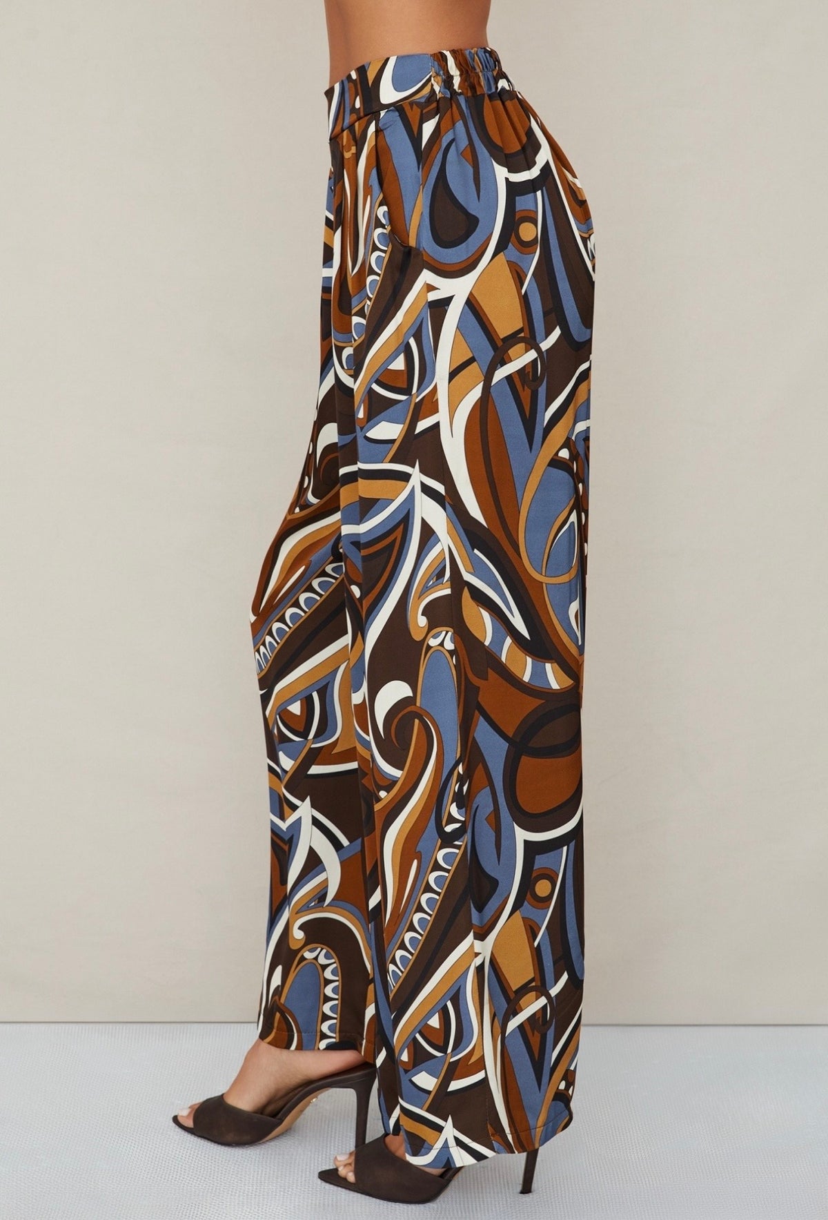 Baroque Abstract Print Elastic Back Waistband Pants with Pockets