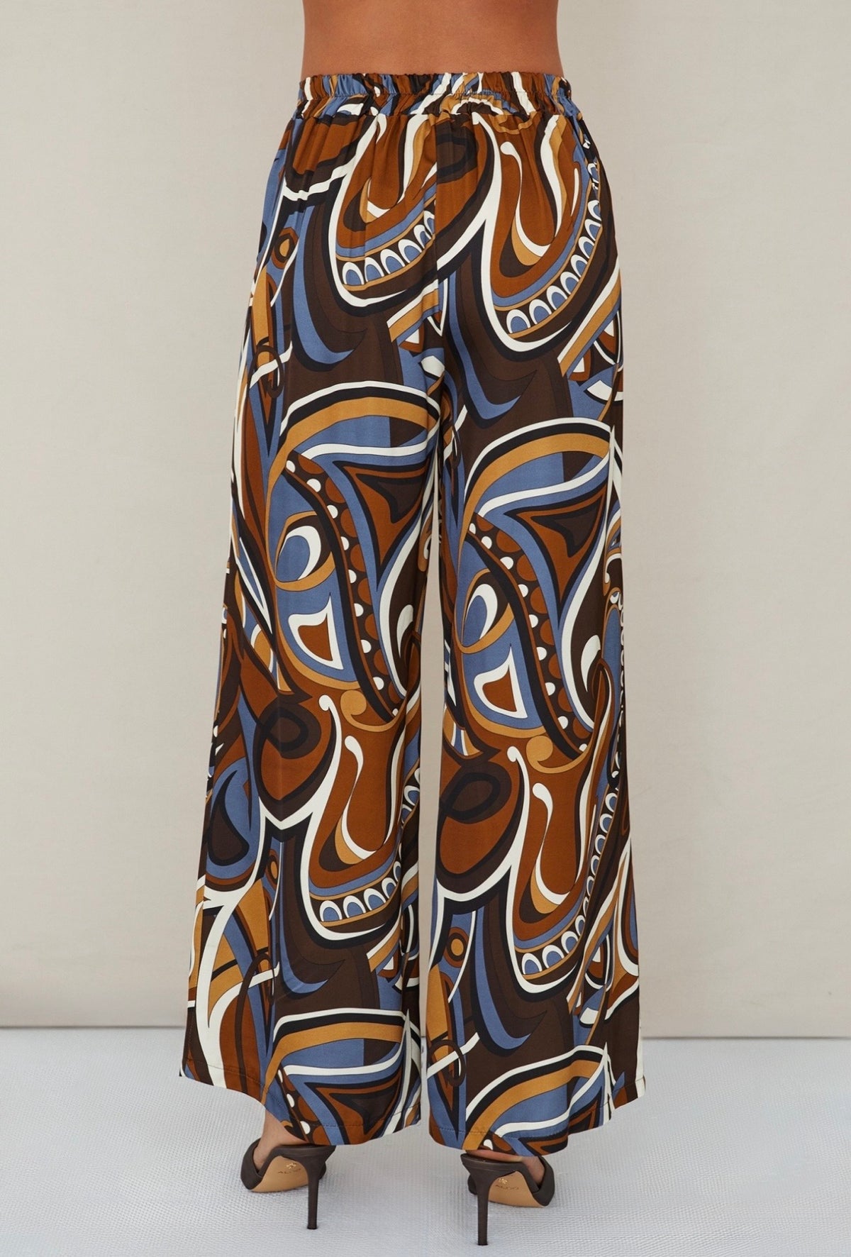 Baroque Abstract Print Elastic Back Waistband Pants with Pockets