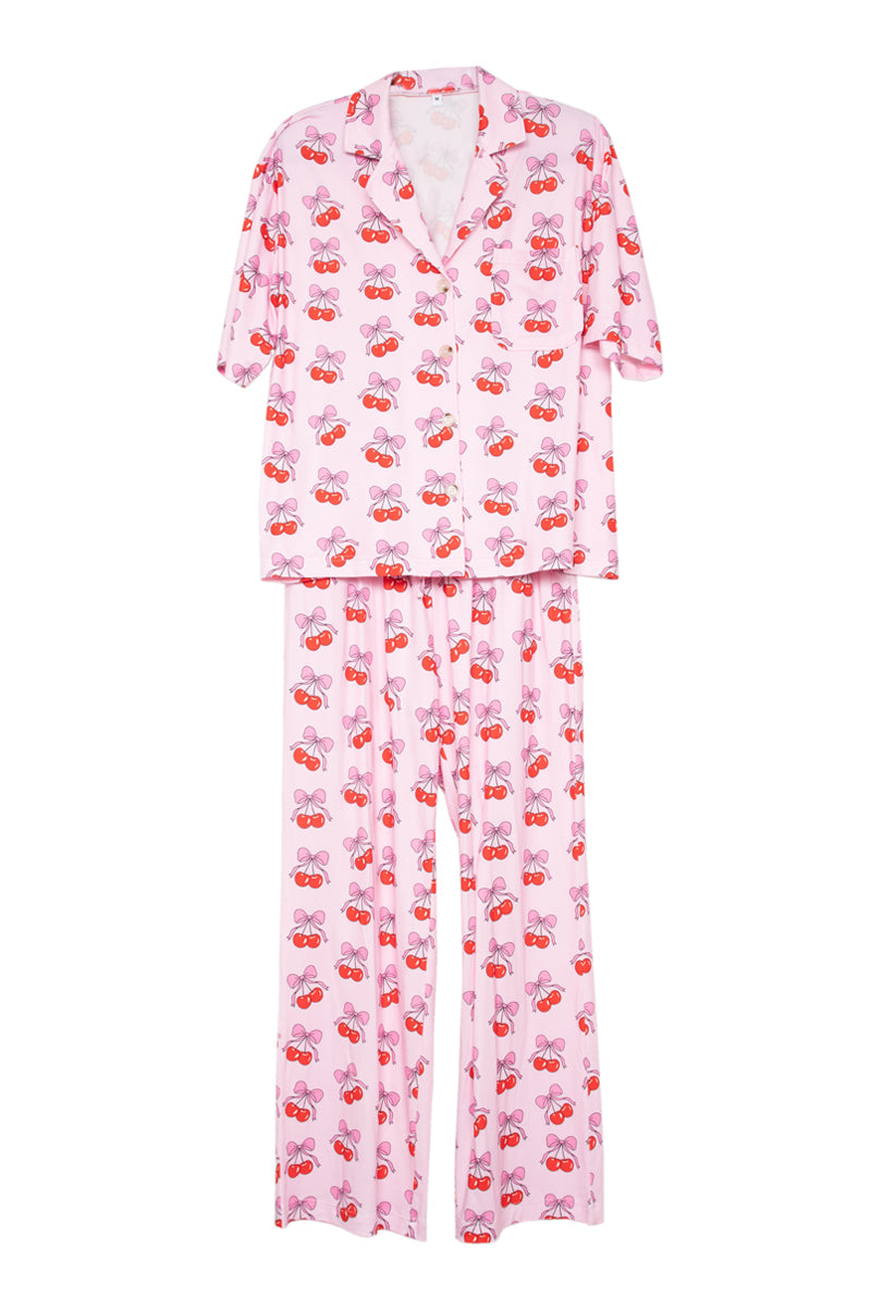 Cherry Bow Repeat Pajama Pants Set