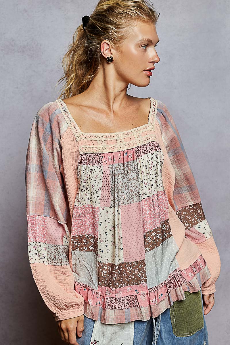 GWT451 Pink Coral Babydoll Long Sleeve Shirt
