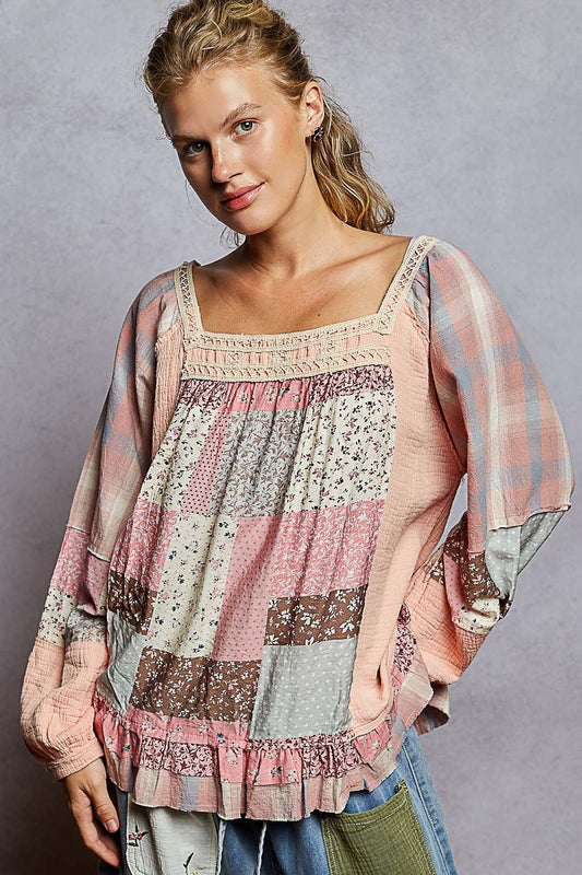 GWT451 Pink Coral Babydoll Long Sleeve Shirt