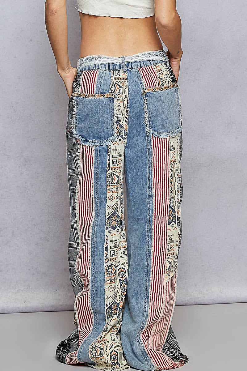 GWP35 POL Striped Patchwork Denim Jeans